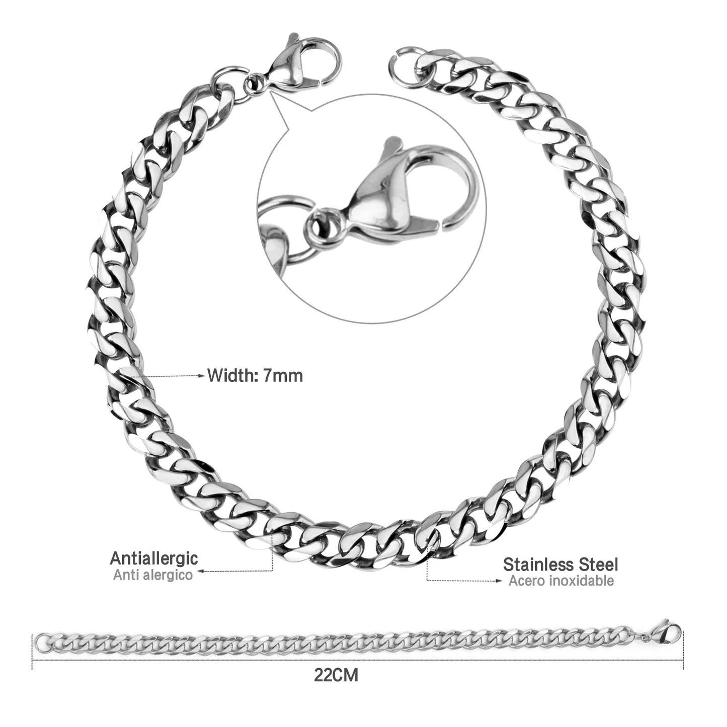 Cuban Chain Bracelet – Stainless Steel, Gold-Tone, Punk Style Jewelry for Men & Women
