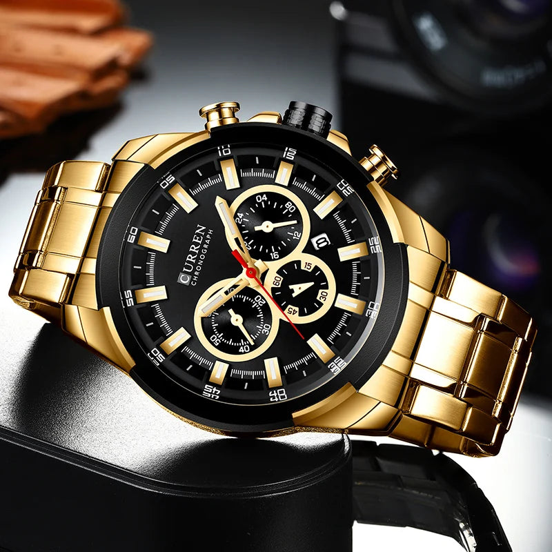 Sport Chronograph Watch – Big Dial, Luxury Quartz Steel Wristwatch