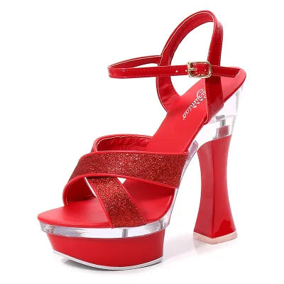 StageGlow | 14.5CM Platform Heels – Cross Strap Hollow-Out Sandals