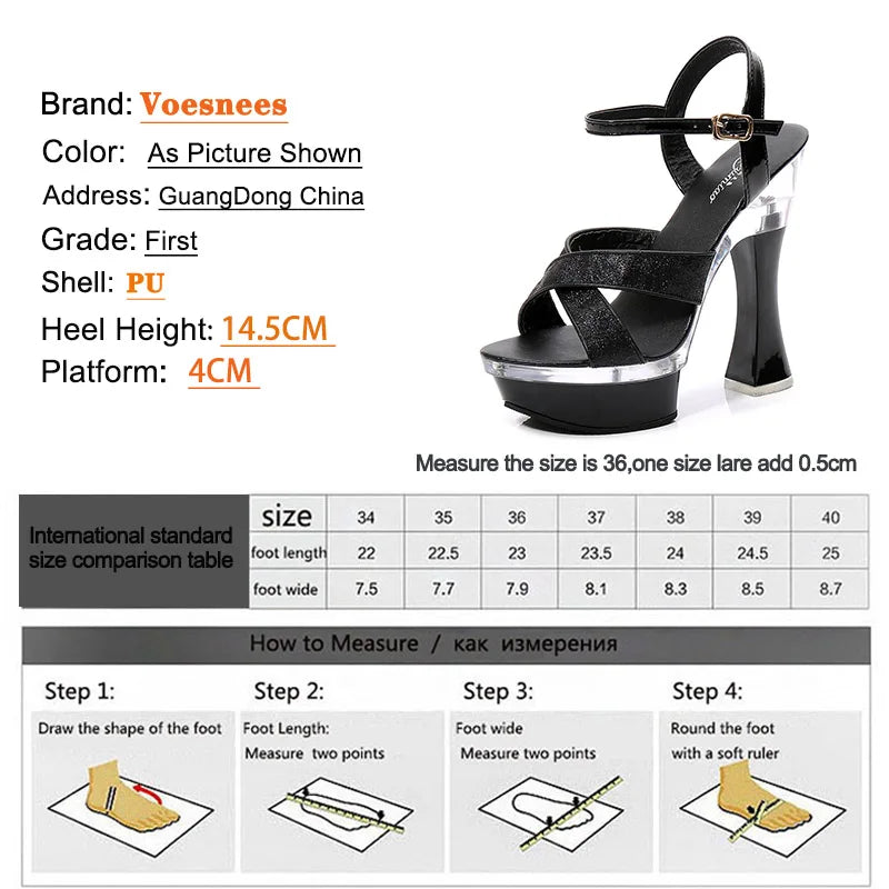 StageGlow | 14.5CM Platform Heels – Cross Strap Hollow-Out Sandals