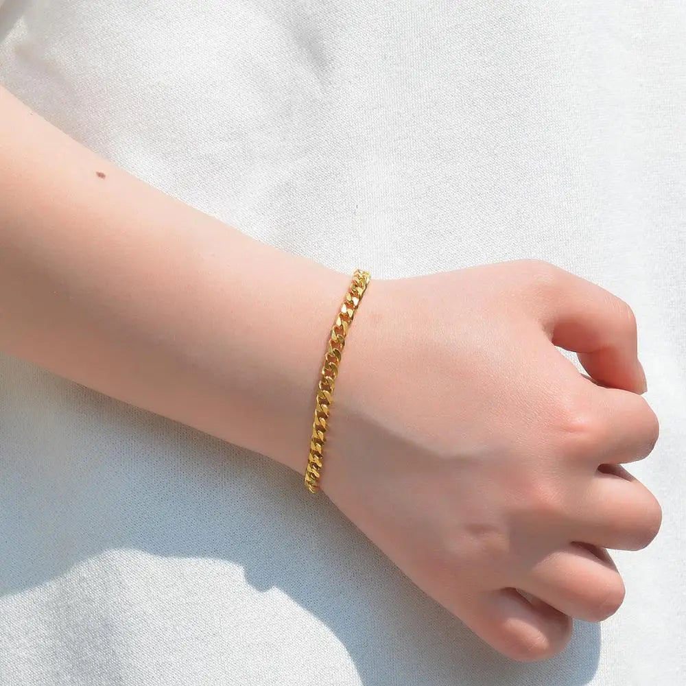 Gold Cuban Bracelet – Stainless Steel, Unisex Fashion Jewelry, Bold Hip Hop Style