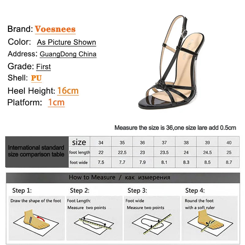Stella | 16CM Thin Strap Metal Stiletto Sandals – Large Size Party Heels