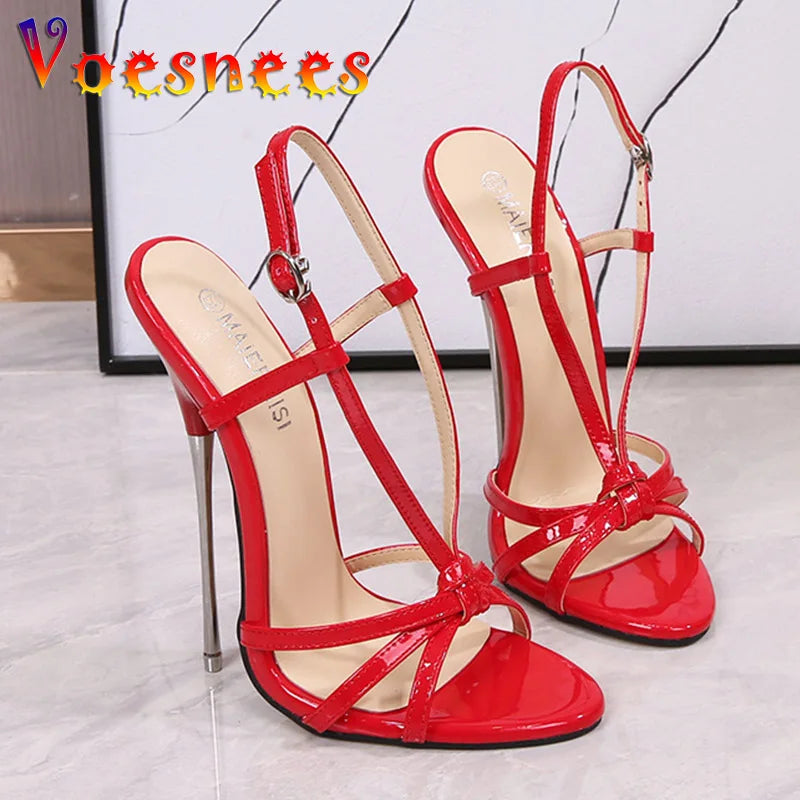 Stella | 16CM Thin Strap Metal Stiletto Sandals – Large Size Party Heels