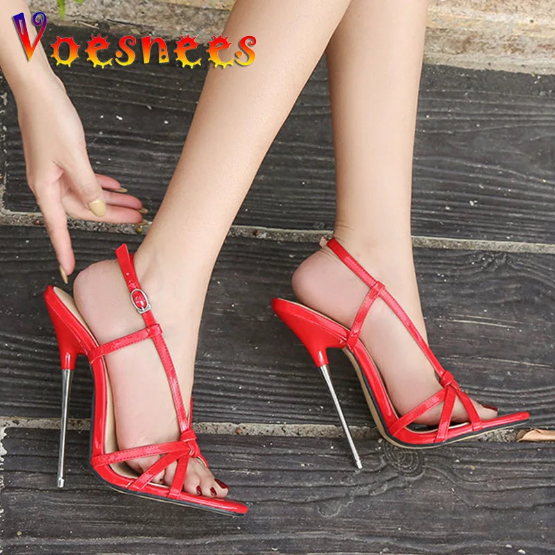 Stella | 16CM Thin Strap Metal Stiletto Sandals – Large Size Party Heels