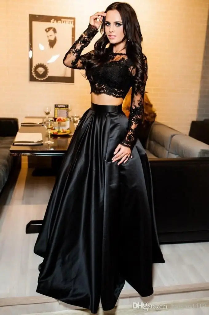 Lace Long Sleeve Top & Formal Skirt Set