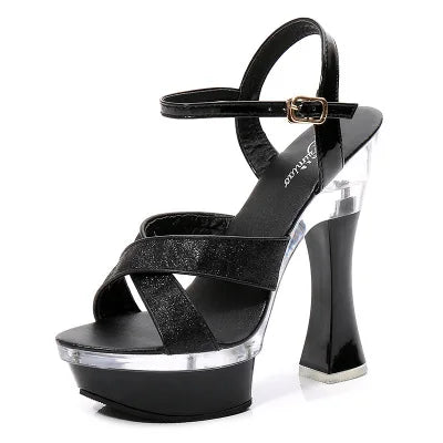 StageGlow | 14.5CM Platform Heels – Cross Strap Hollow-Out Sandals