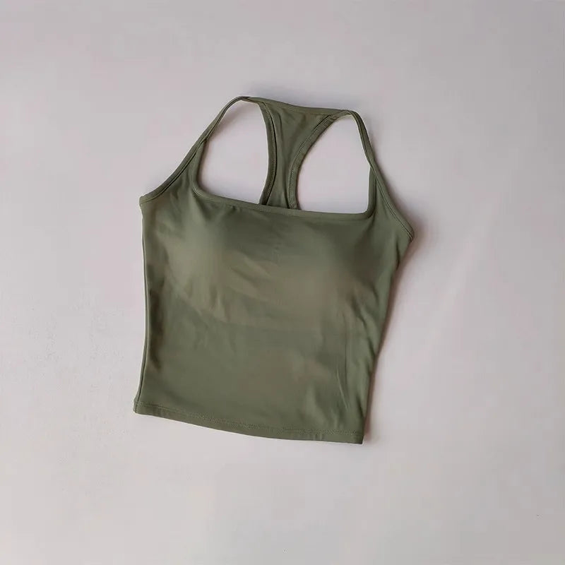 Cross-Back Training Bra — One-Piece Cup Sports Vest for Active Women