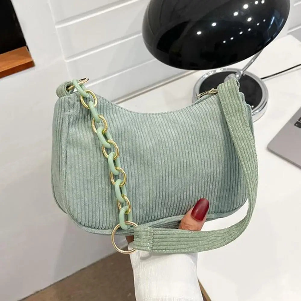 Vintage Corduroy Underarm Bag | Casual Zipper Clutch