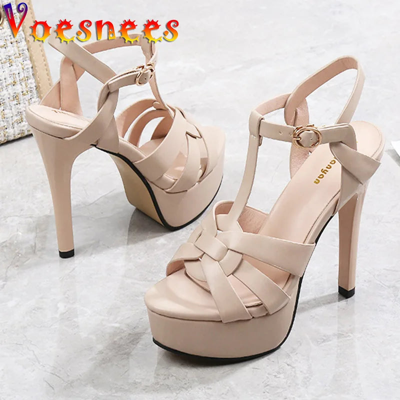 RomaWave | Microfiber Platform Stiletto Slides – Open Toe Party Sandals