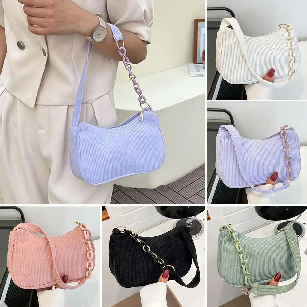 Vintage Corduroy Underarm Bag | Casual Zipper Clutch
