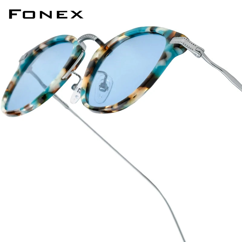 FONEX Acetate Titanium Polarized Sunglasses – Vintage Round Unisex Design