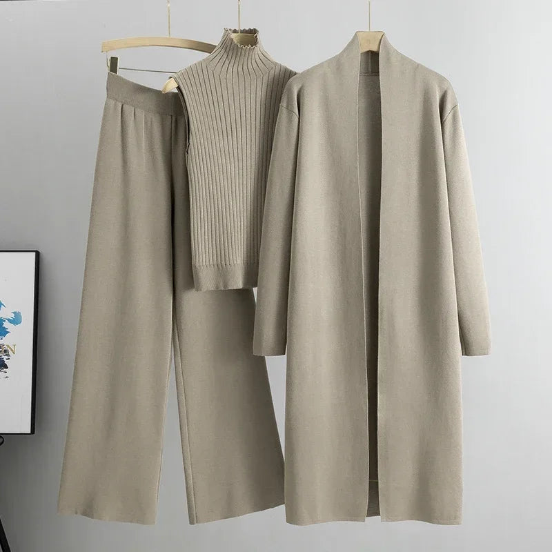Vintage Cardigan Tracksuit – Knitted Sweater & Pant Three Piece Set