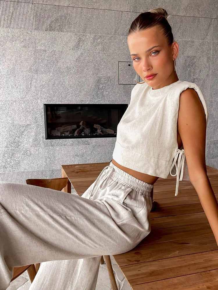 Holiday Linen Crop Set – Two-Piece Matching Outfit