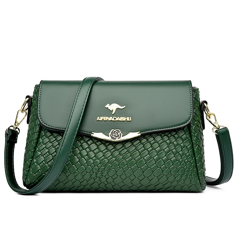 Knitted PU Leather Messenger | Designer Handbag Tote