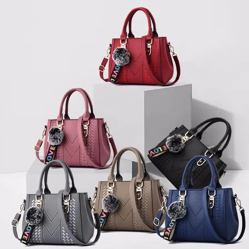 Embroidery Messenger Bag | Leather Hair Ball Handbag