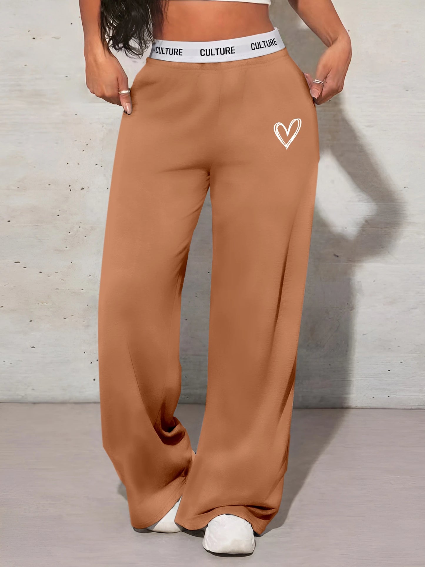 Love Print Wide-Leg Pants — Casual Loose Fit