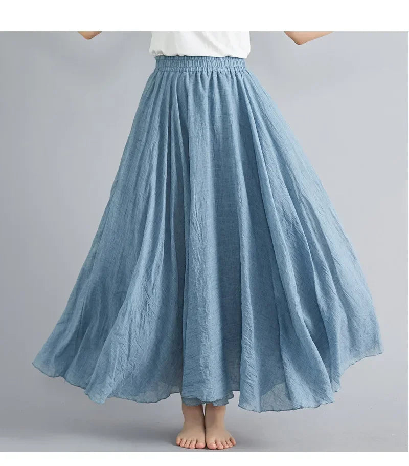Cotton Linen Maxi Skirt — Casual Harajuku Style