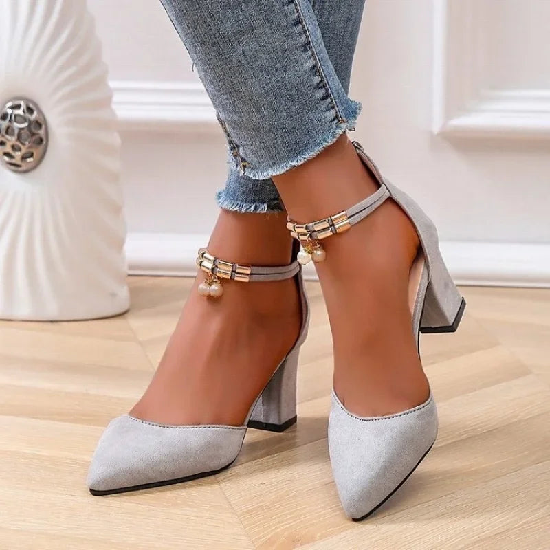 ElleZip | Pointed Mid-Heel Shoes – Square Heel & Lightweight Design
