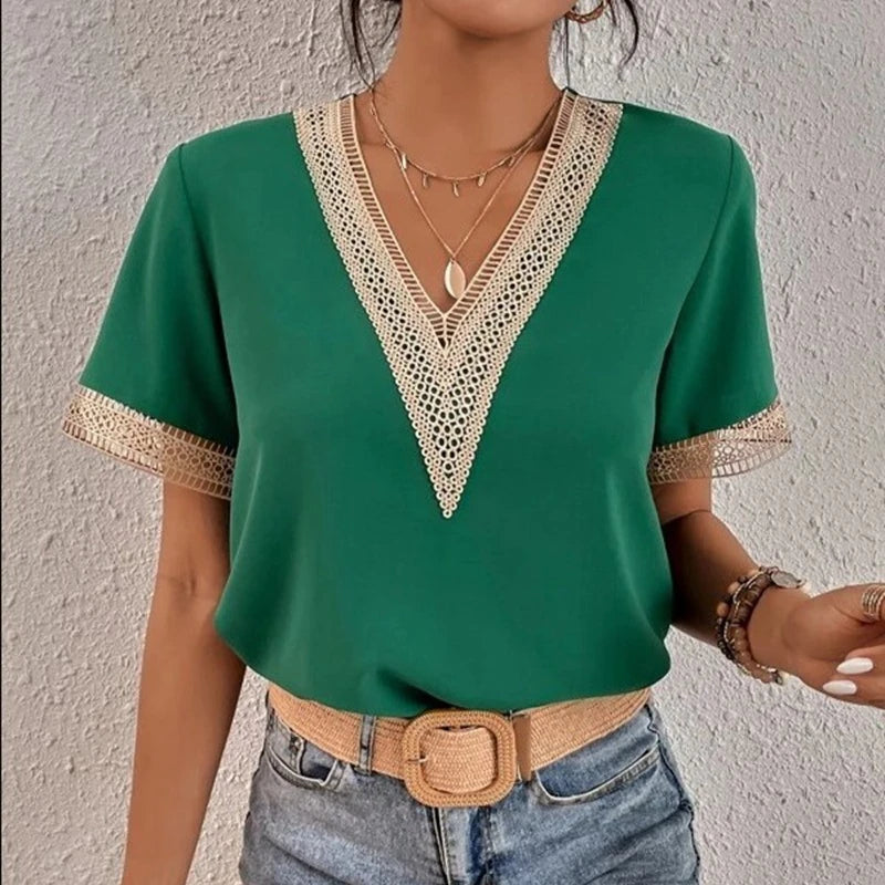 Romantic Edge – Casual Lace Trim T-Shirt