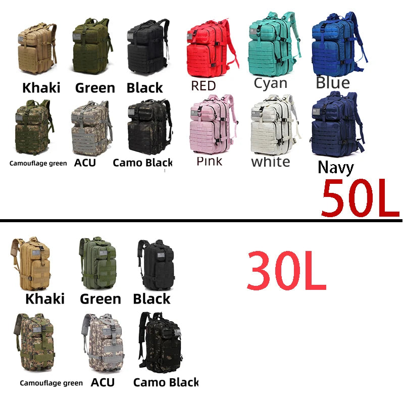 RangerTrek Tactical Backpack – 30L/50L Waterproof Nylon Outdoor Bag