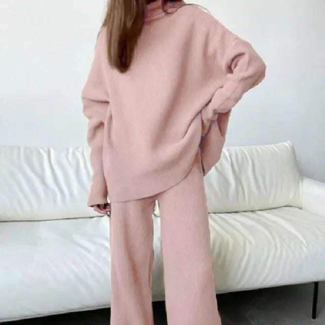 Soft Turtleneck Sweater & Wide Leg Pants Set – Homewear