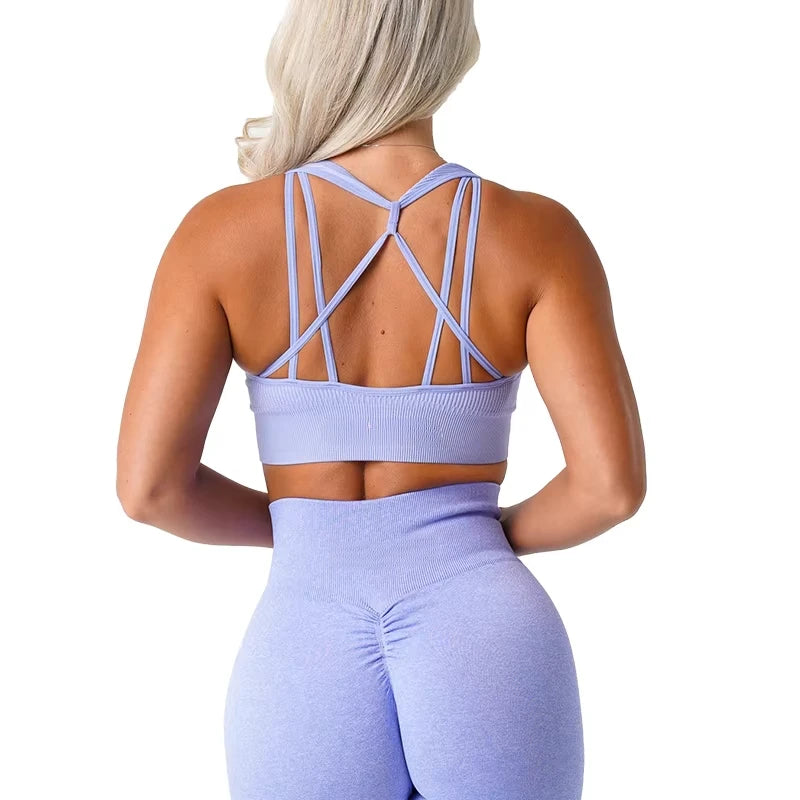Galaxy Ribbed Seamless Bra — Breathable Spandex Fitness Top for Women