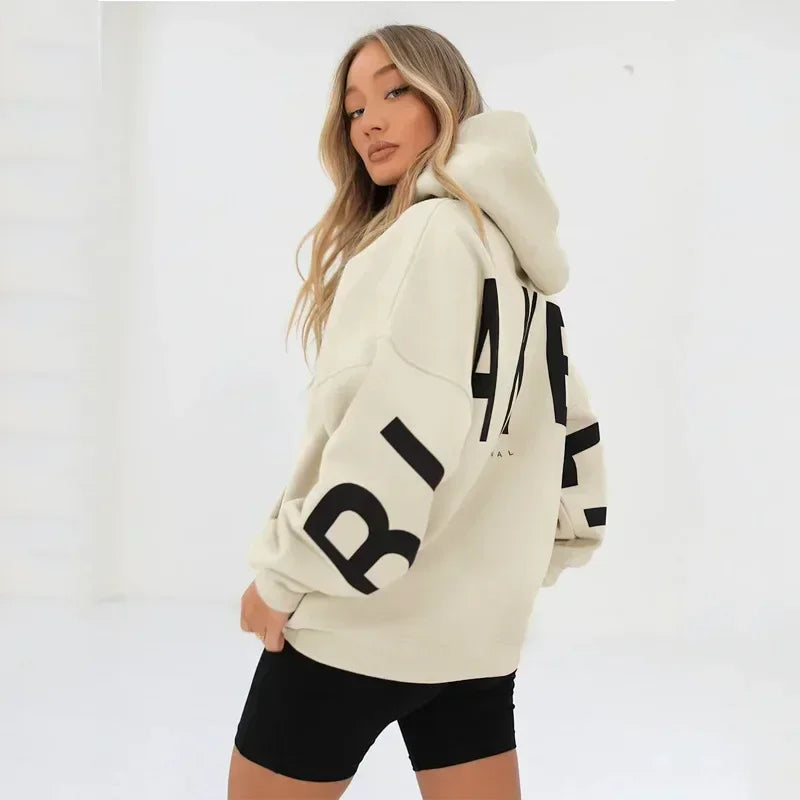 Oversized Letter Print Hoodie — Casual Streetwear, Y2K Inspired