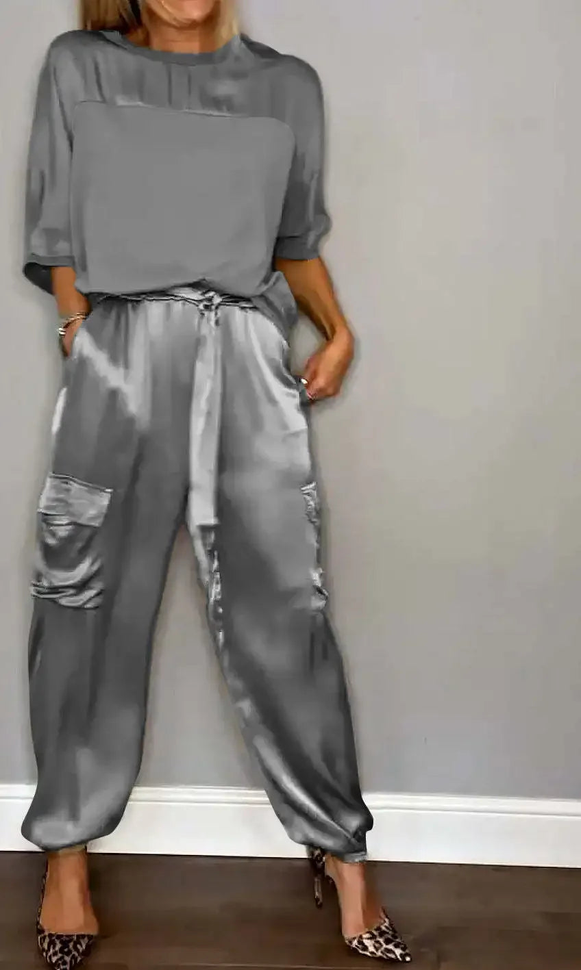 Smooth Street Set – Satin Shirt & Flowy Pants