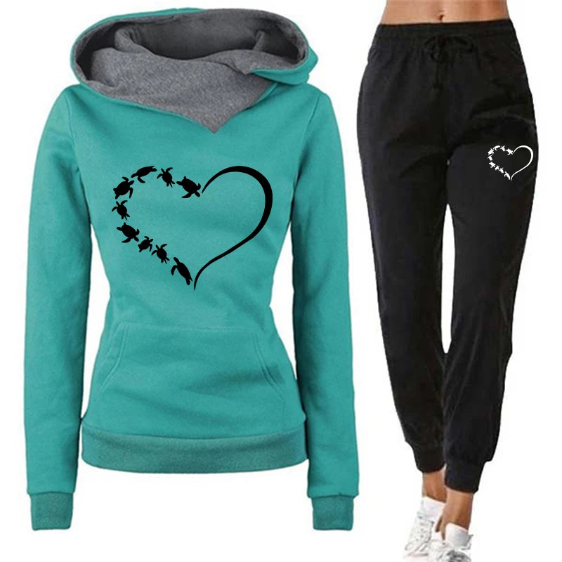 Printed Hooded Sweatshirt & Jogging Pants Set – Autumn/Winter