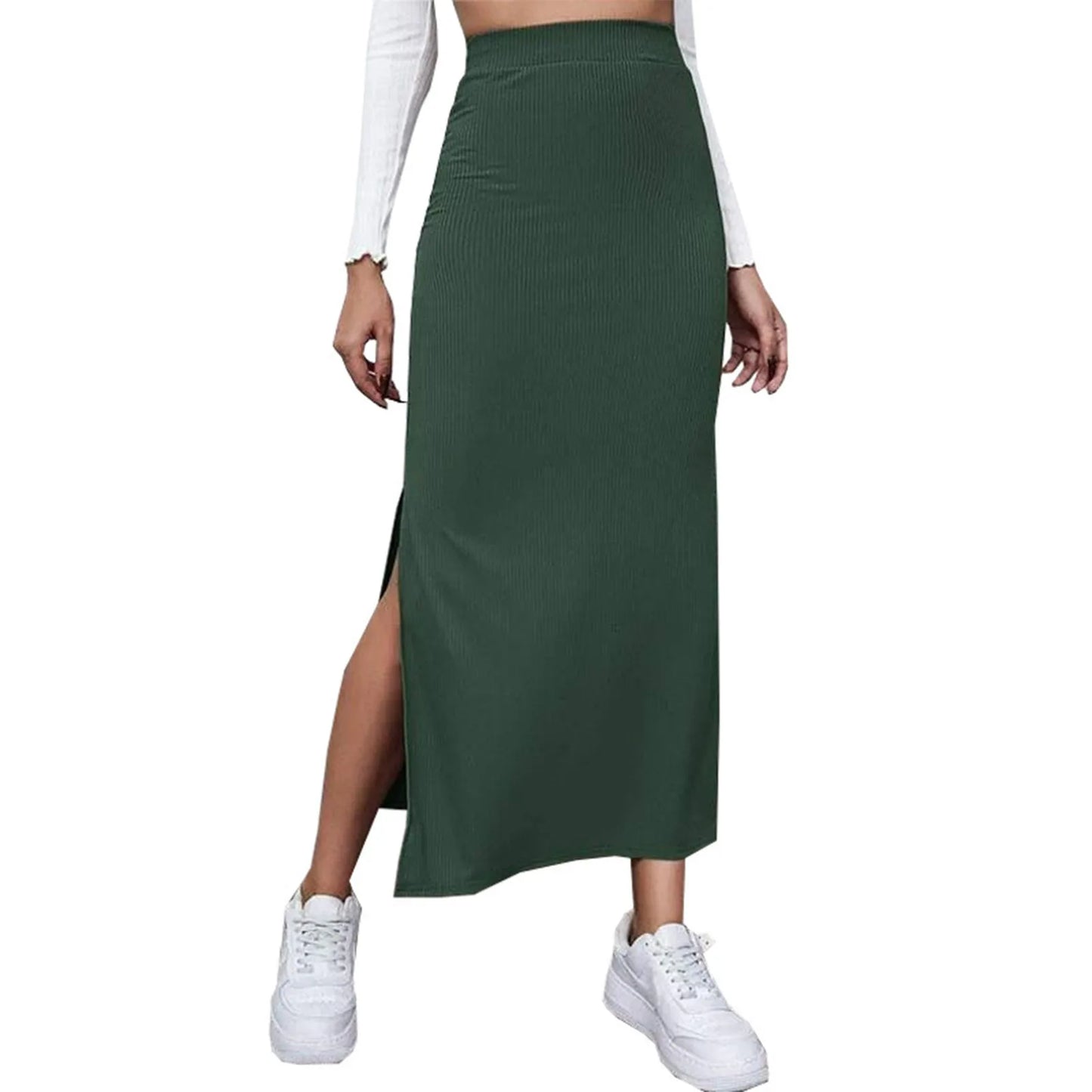 Satin Midi Skirt with Slit — Slim Fit Office Wear
