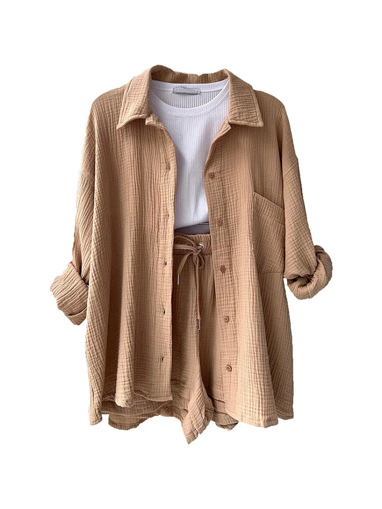 Button Muslin Shirt & Shorts Co-ord