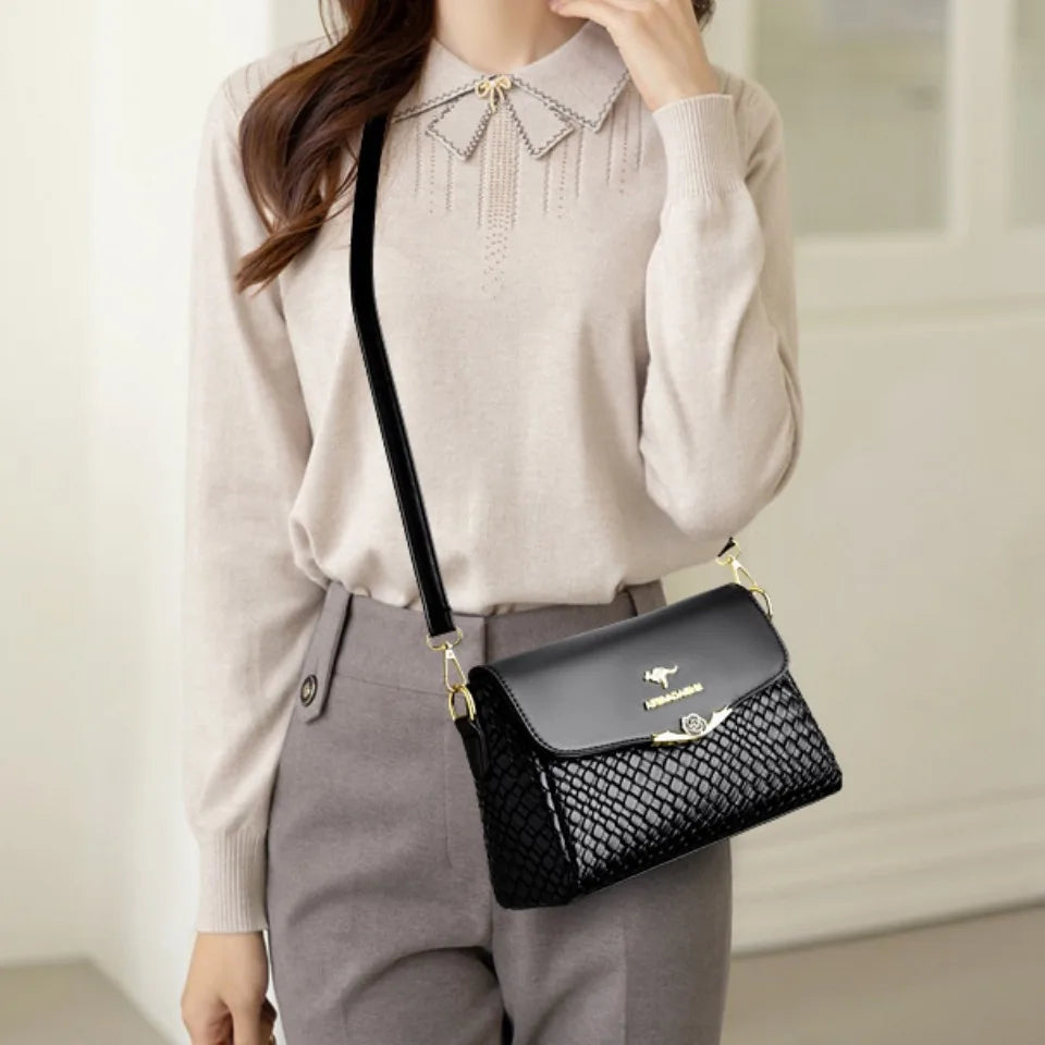 Knitted PU Leather Messenger | Designer Handbag Tote