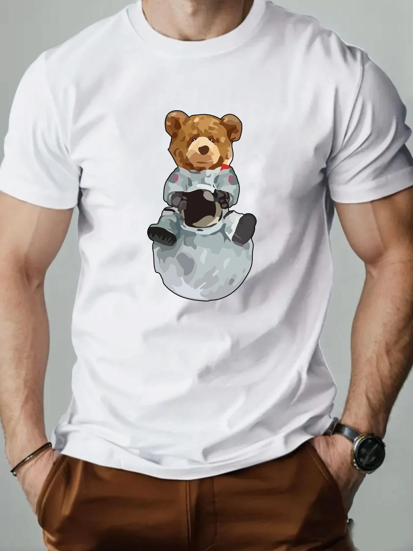 Space Bear Cartoon Tee – Breathable Cotton