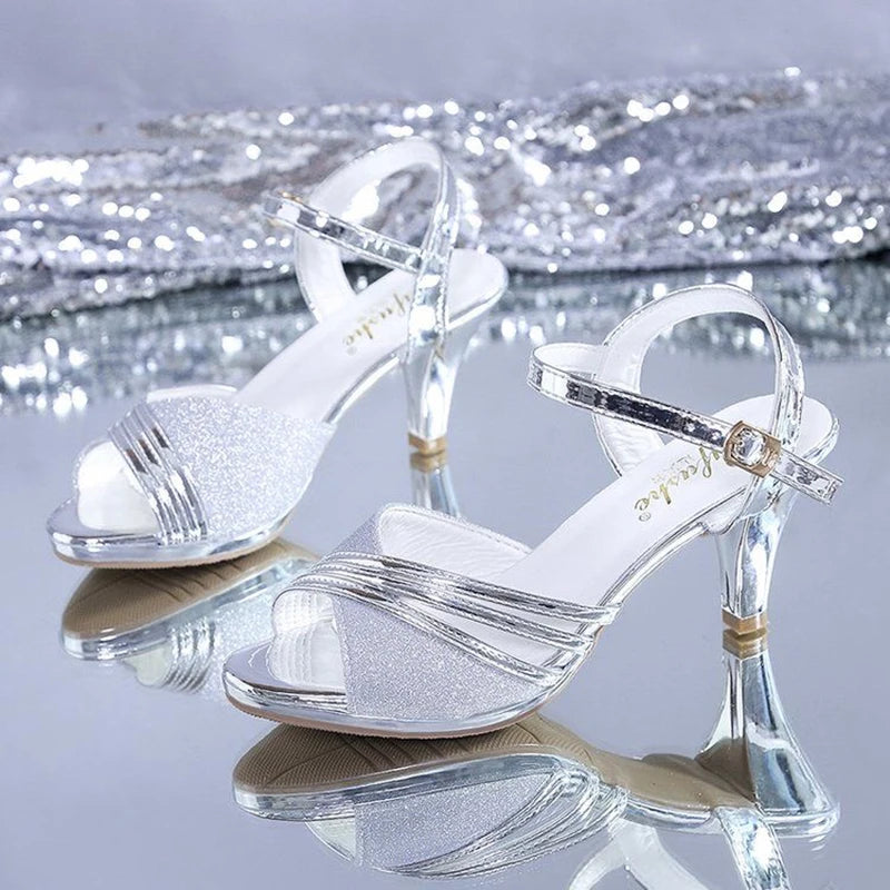 Glitz | Peep Toe 6CM Spike Heel Sandals – Gold & Silver