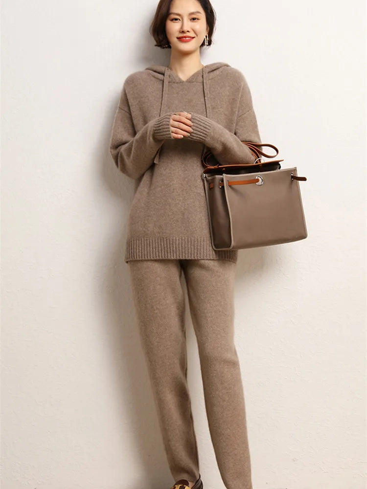 Cashmere Knit Sweater & Harem Pants Set – Autumn Winter Suit
