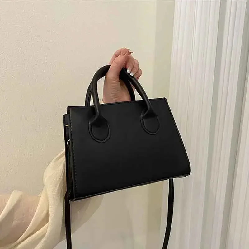 Minimalist Black Square Bag | Classic Top Handle Purse