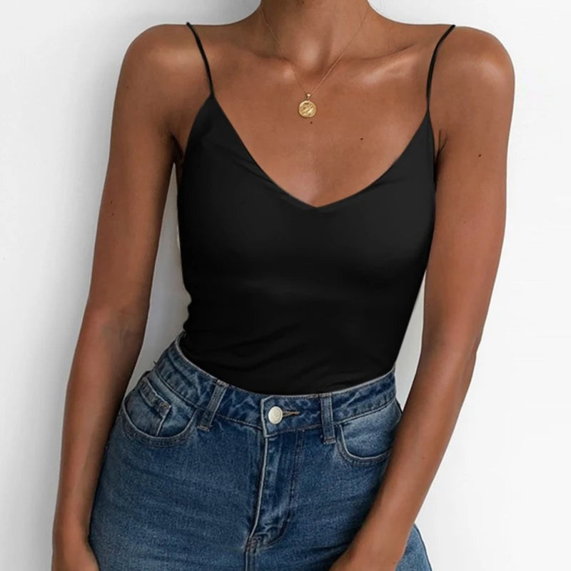 Satin Solid Slim Camisole — Summer Strap Vest