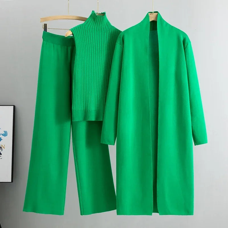 Vintage Cardigan Tracksuit – Knitted Sweater & Pant Three Piece Set