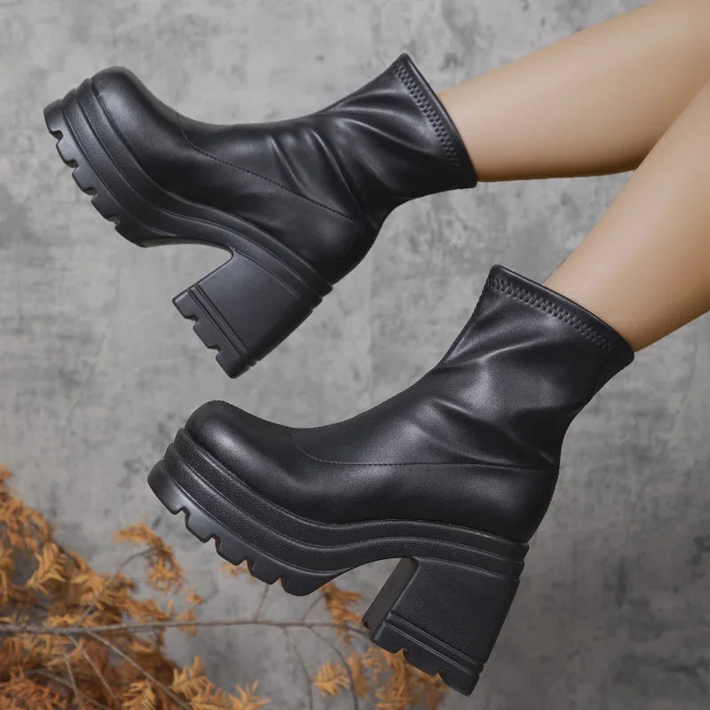 LuxeZip | Square Toe Leather Short Boots – Casual Thick Sole