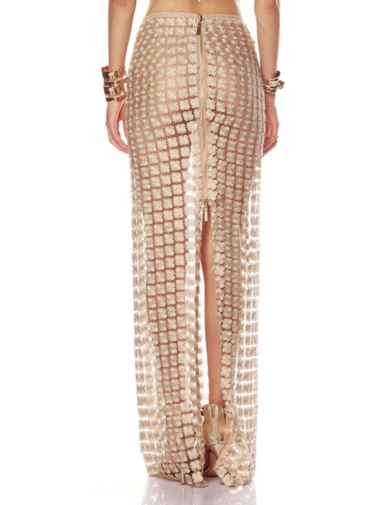 Champagne Hollow Crop Top & Skirt