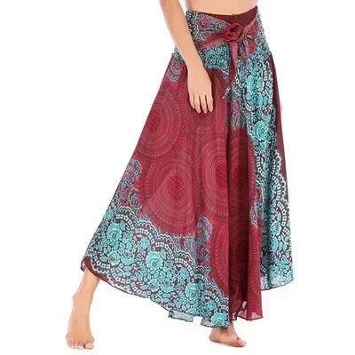 Black Patchwork Bandage Skirt — Ankle-Length