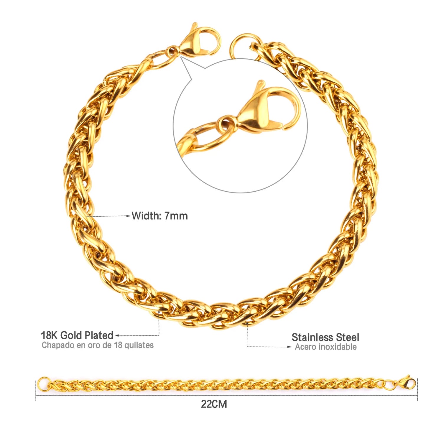 Cuban Chain Bracelet – Stainless Steel, Gold-Tone, Punk Style Jewelry for Men & Women