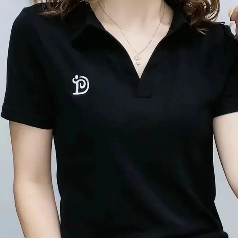 V-Neck Polo T-shirt — Slim Fit Women's Summer Top