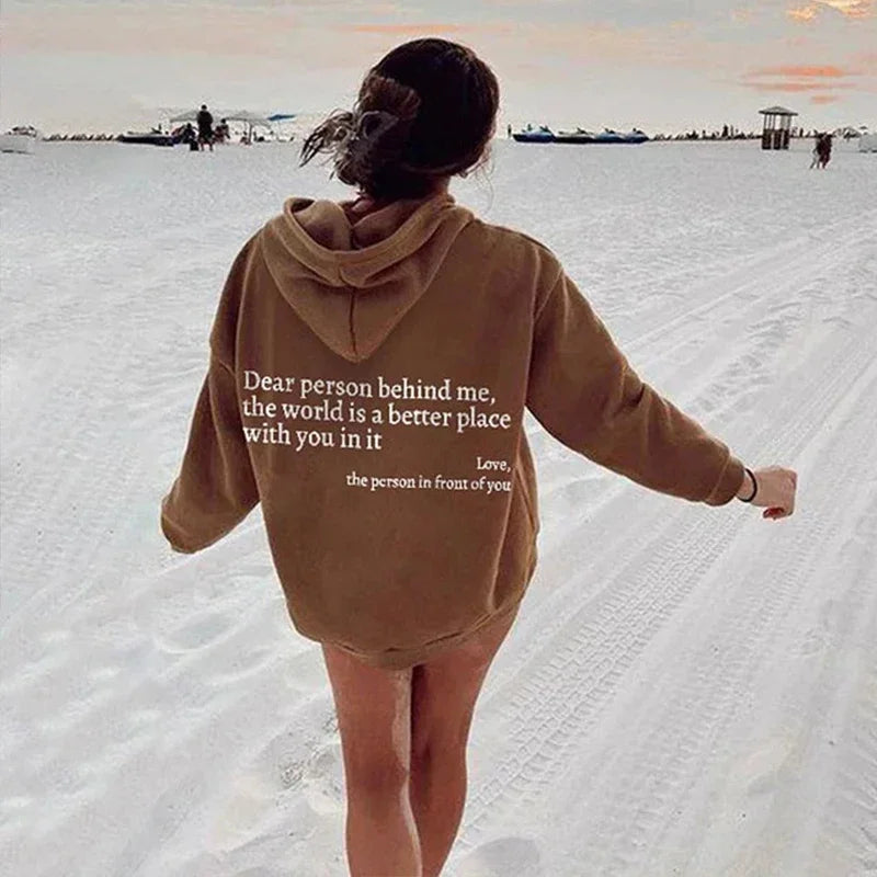 Oversized Letter Hoodie — “Dear Person Behind Me” Print, Casual