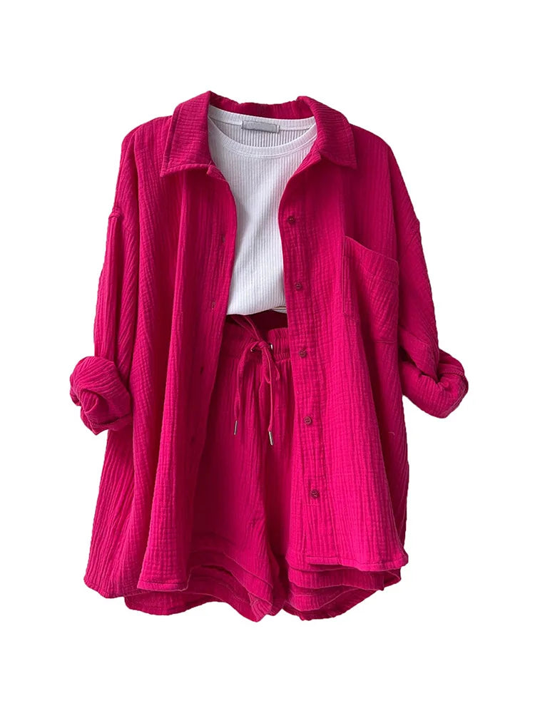 Button Muslin Shirt & Shorts Co-ord