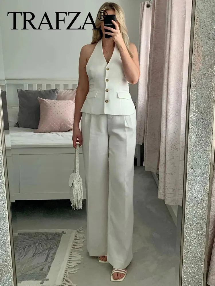 Halter Blazer Vest & Trousers Suit