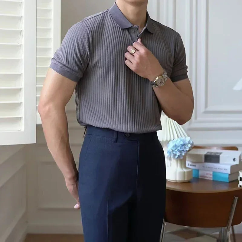 Retro Knit Striped Polo – Lightweight, Elevated Casualwear