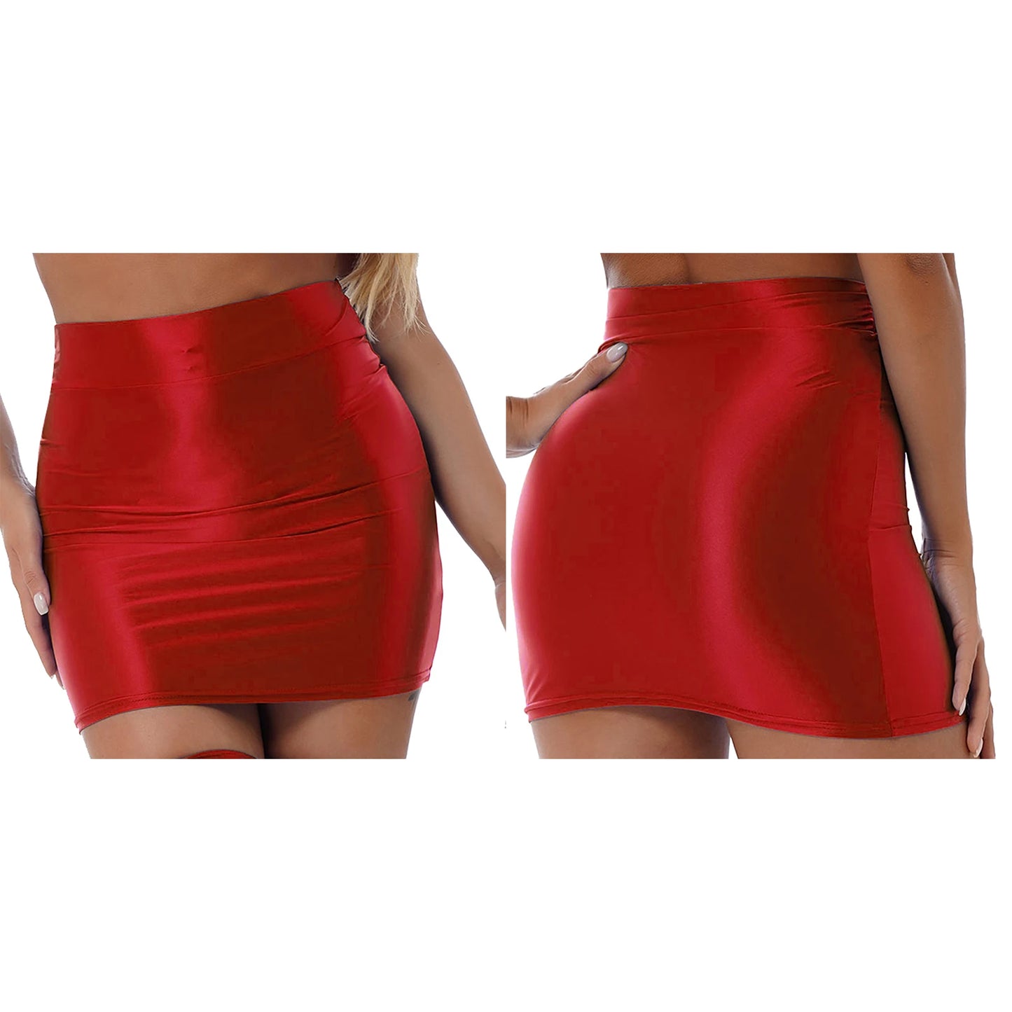 Casual Pencil Skirt — High Waist Glossy Finish