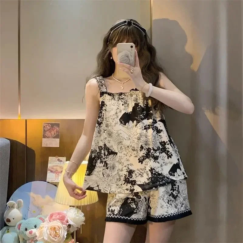 Floral Tank Top & Shorts Jacket Set – Casual Summer Two Piece