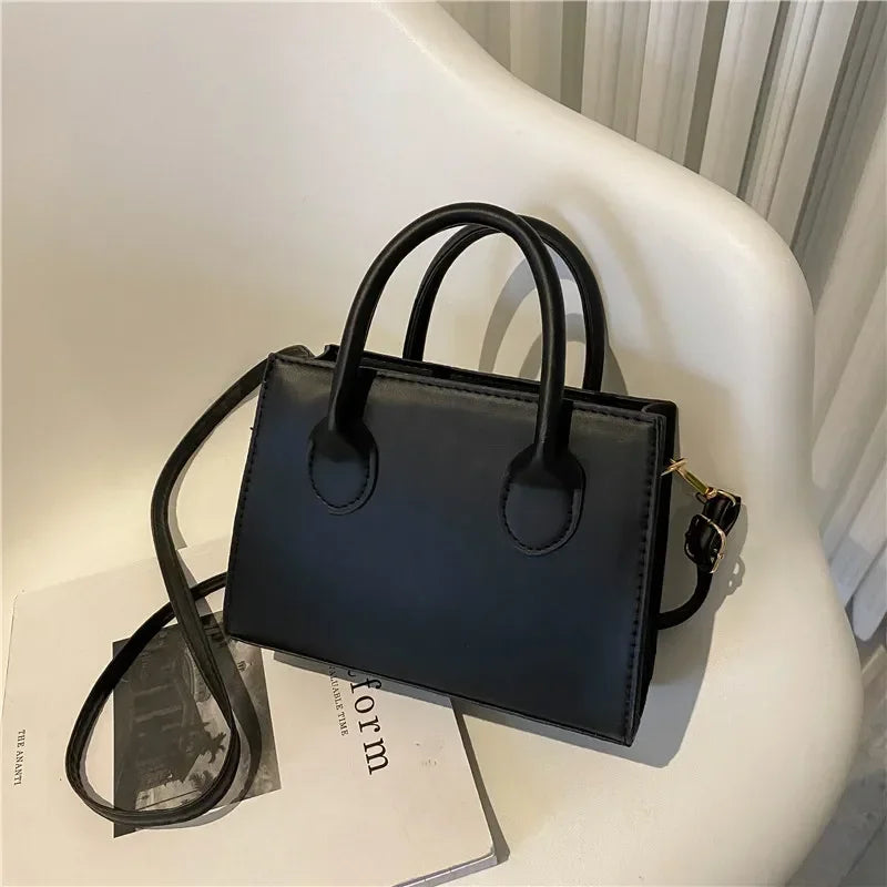 Minimalist Black Square Bag | Classic Top Handle Purse